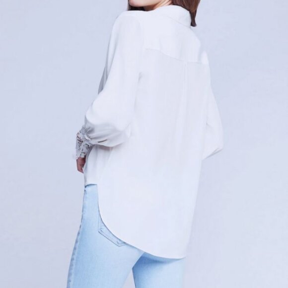 L'Agence Joah Surplice Lace Silk Blouse in Ivory White Size Medium - Picture 2 of 11